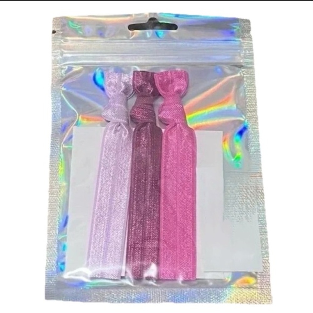 Set of 3 Pink Purple Fold Over Knotted Elastic Hair Tie No Crease Soft & Stylish
